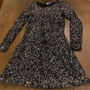 GAP Black Silver Sequin Long Sleeve Skater Dress Size Extra Small